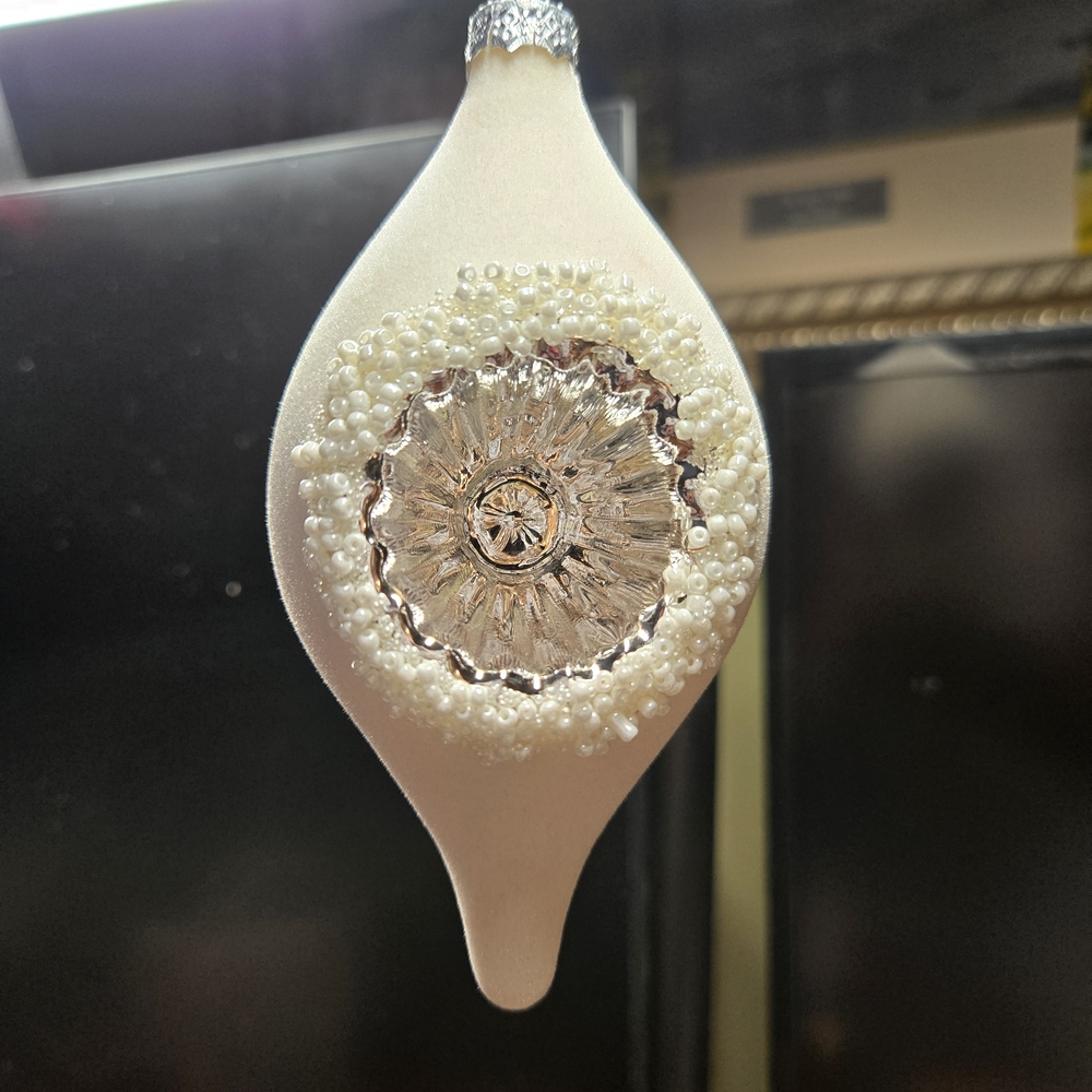 Luxurious Macy's Pearl and Silver Detail, White Holiday Ornament